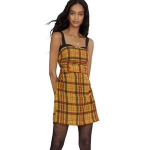 Anthropologie Let Me Be Me Yellow Plaid Lined  Straps Mini Dress Size XL